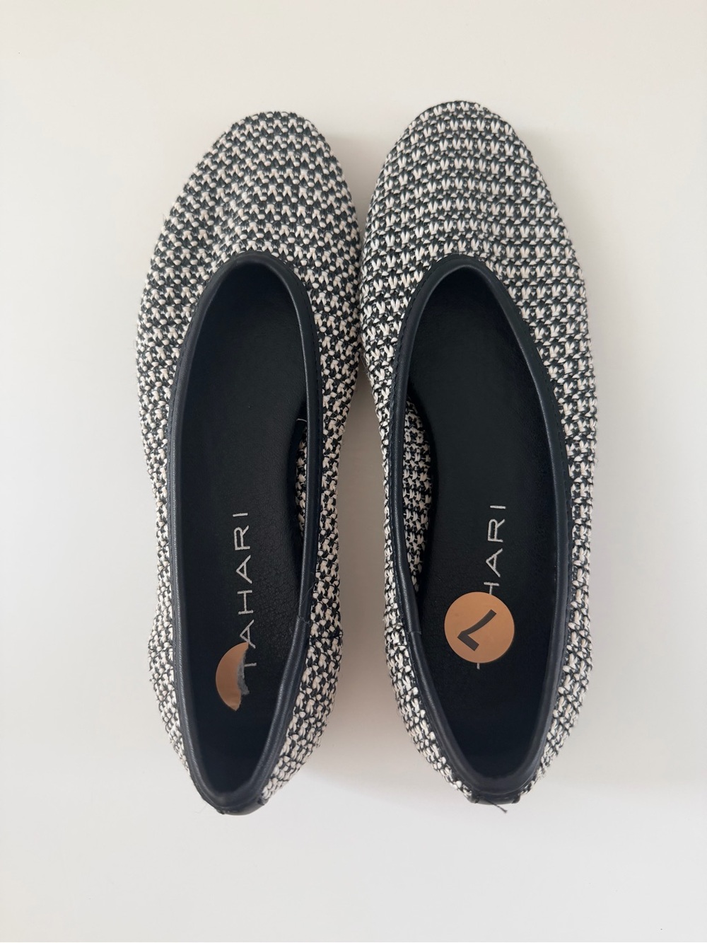 Tahari Black and White Tweed Slip-On Flats